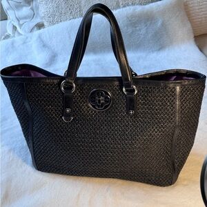 My Flat in London made by Brighton Black Straw with Leather Tote Bag